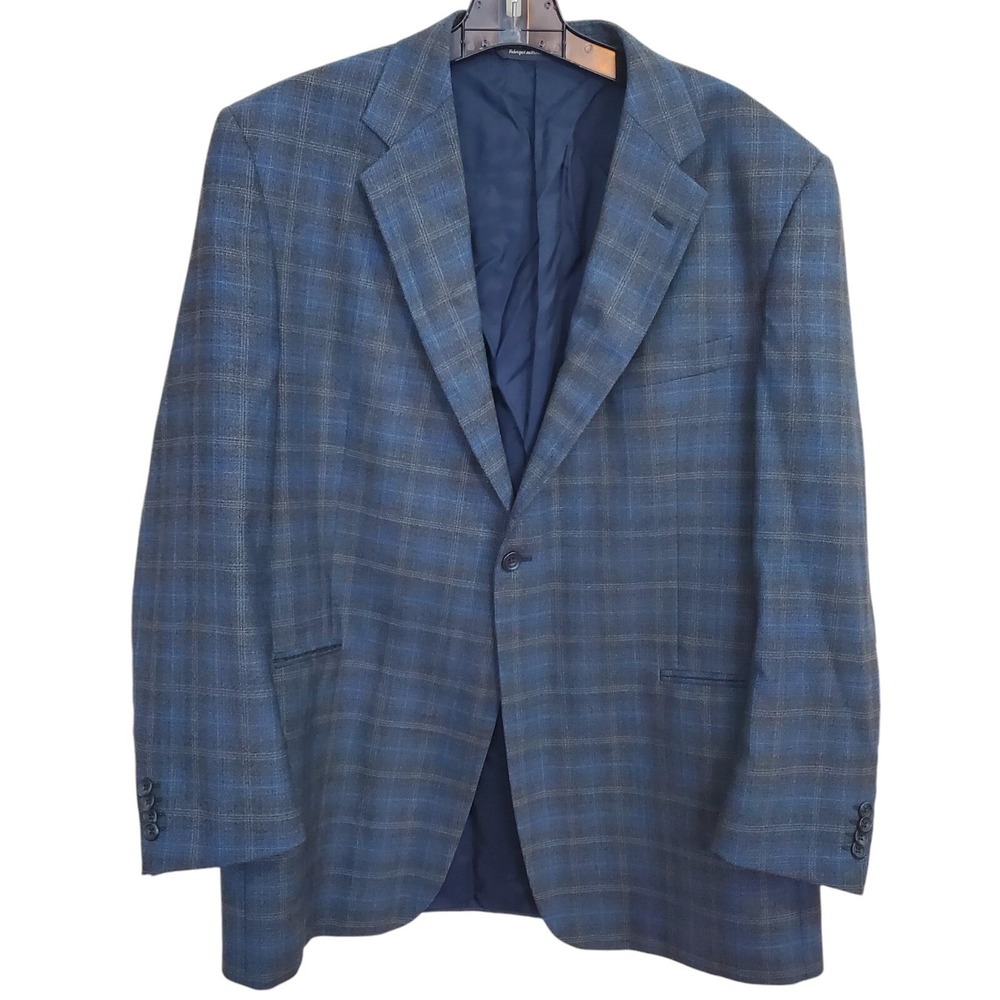 Coppley Sport Coat Men 45R Plaid Wool Blue Gray Plaid Blazer Bocelli 2 Button SB